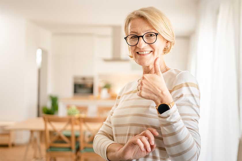 Portrait of one mature blonde caucasian woman