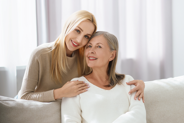 family portrait young woman her mother family portrait young woman her mother