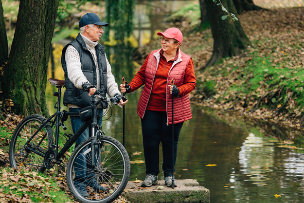 pretty senior sport couple standing colorful autumn park pretty senior sport couple standing colorful autumn park