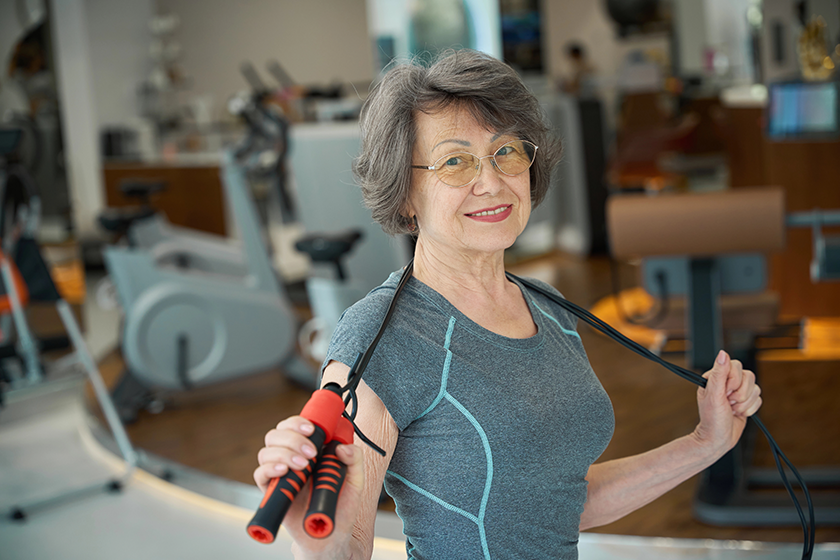 elderly lady performs special exercises