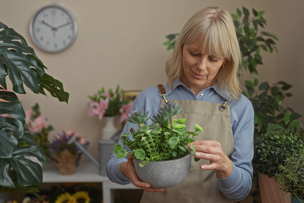 mature woman working flower shop mature woman working flower shop