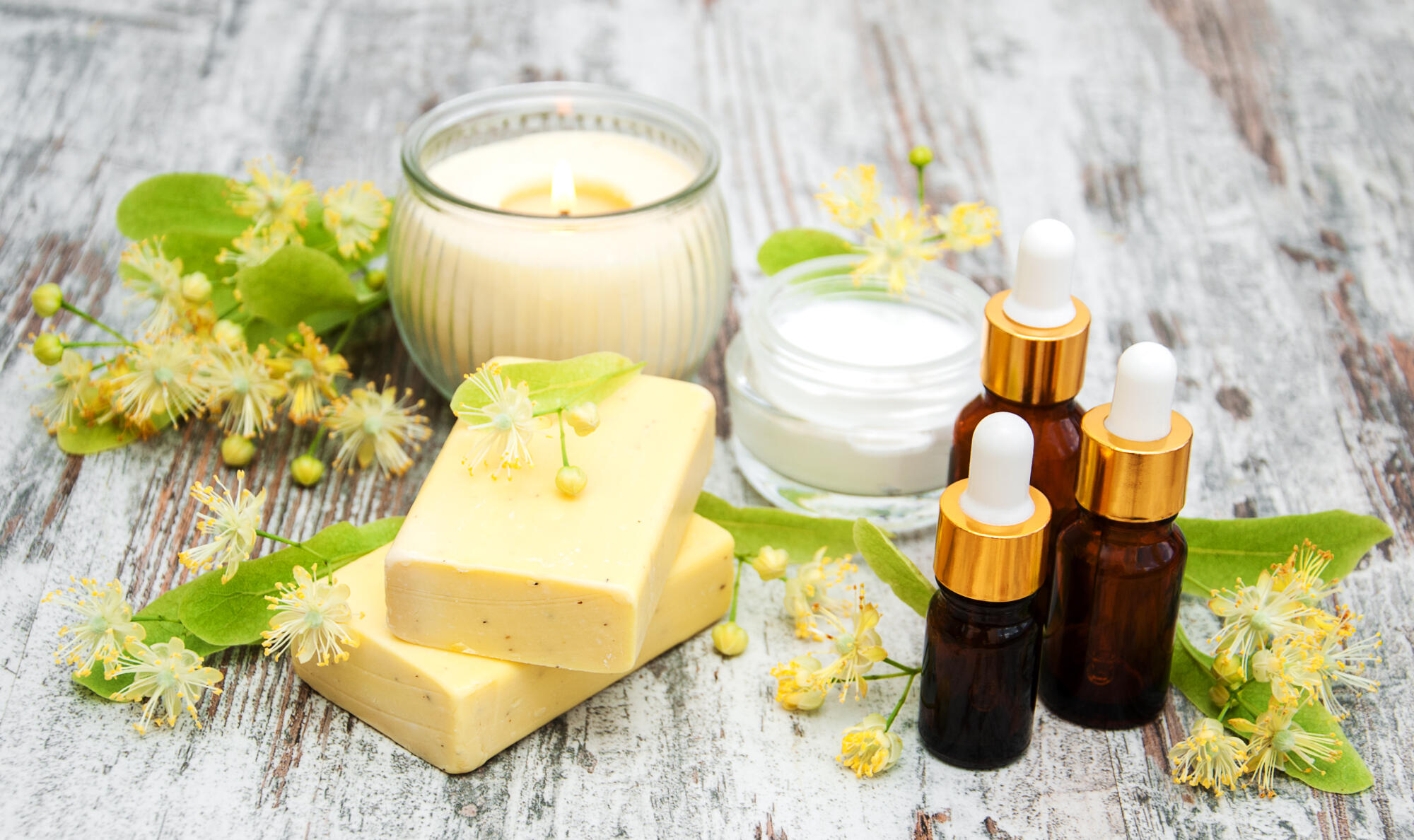 Spa products with linden flowers Spa products with linden flowers